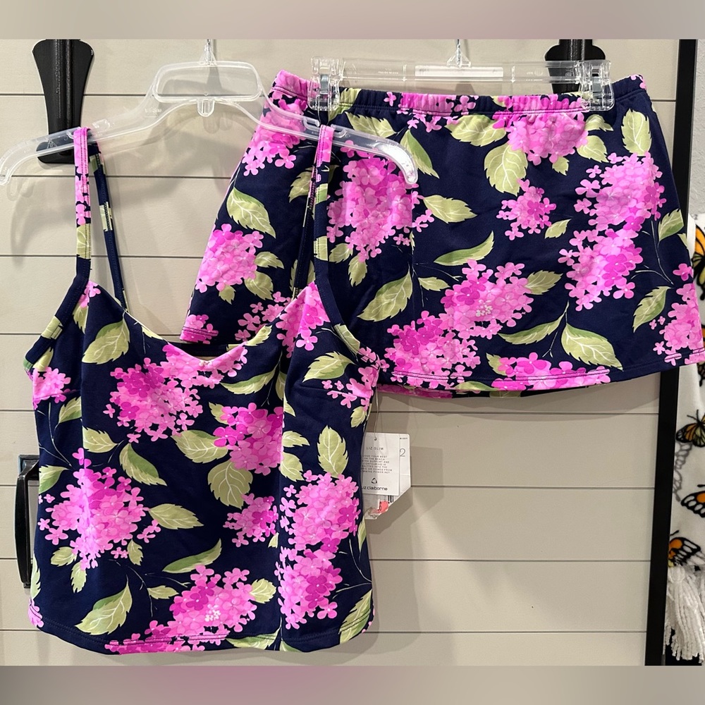 NWT Liz Claiborne Floral Tank Top and Skirt Tankini Set Size 12